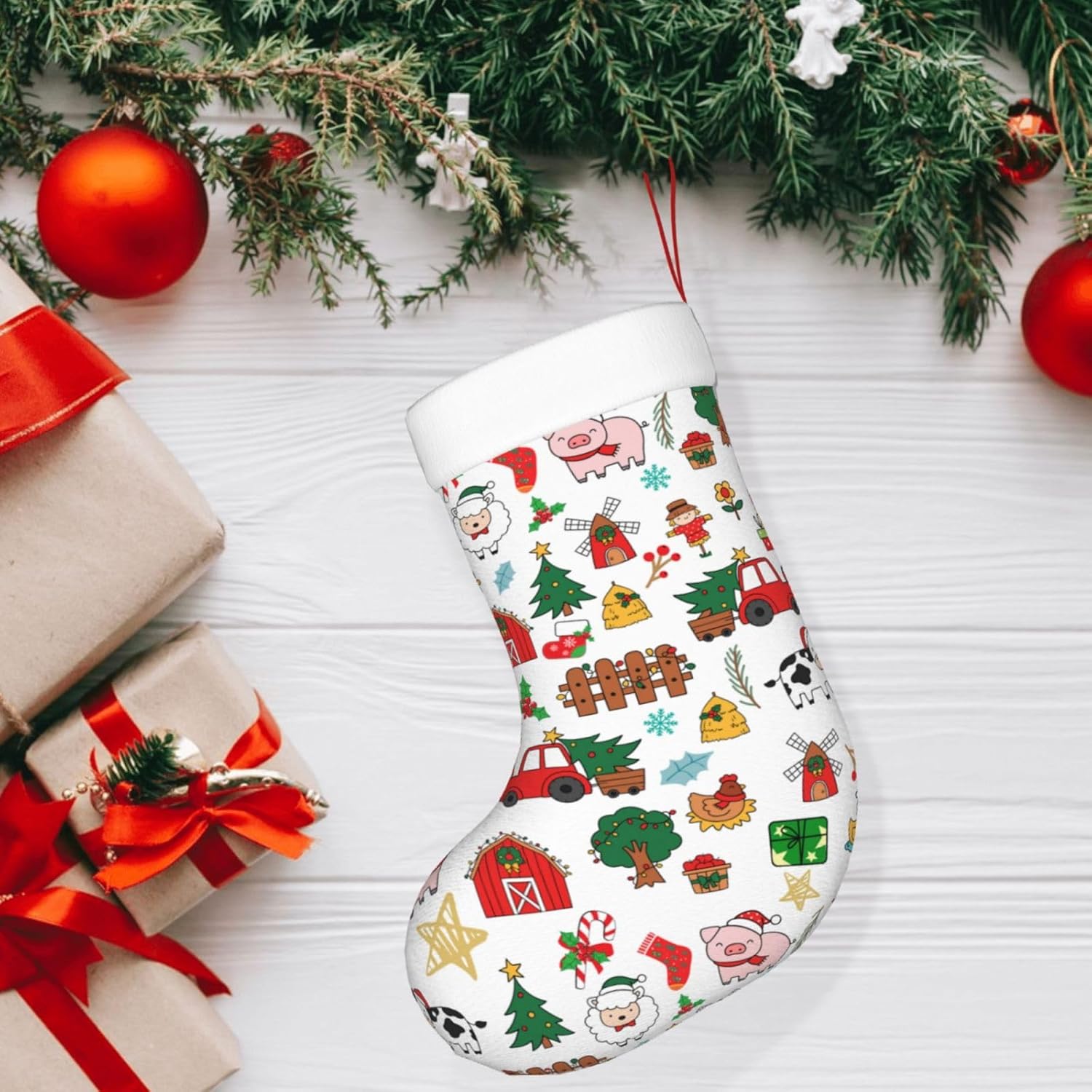 Christmas Stocking Hanging - Medias navideñas de animales de granja,