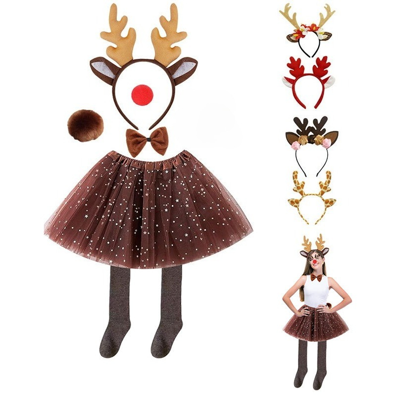 Reindeer Antlers Headband - Conjunto de disfraz de reno, falda
