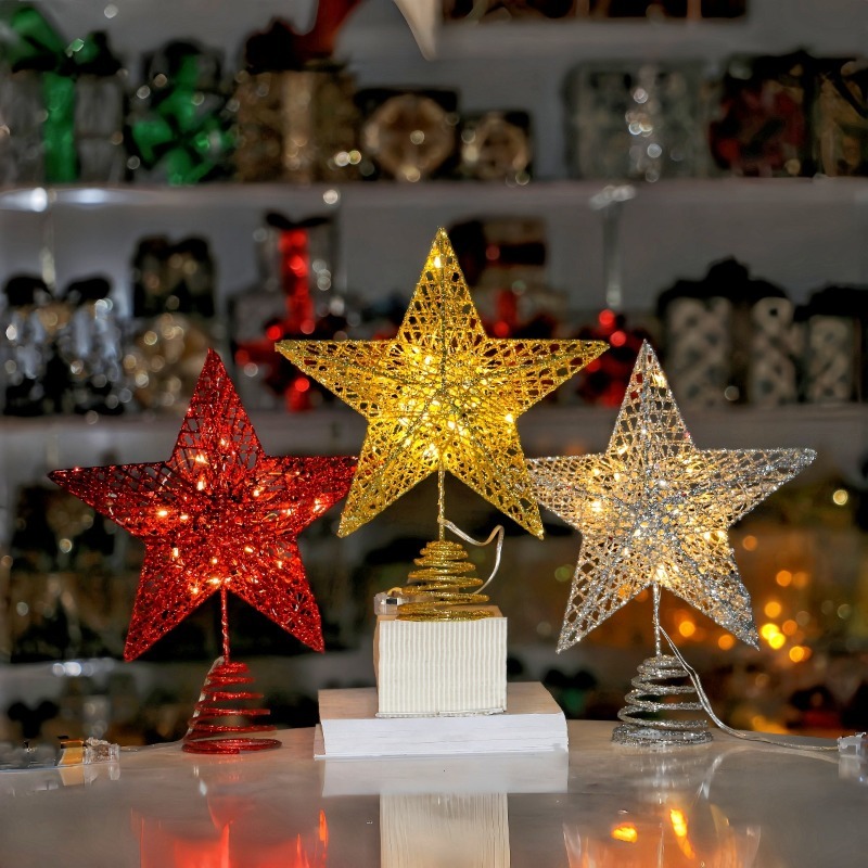Star Tree Topper - Adorno de estrella con purpurina para