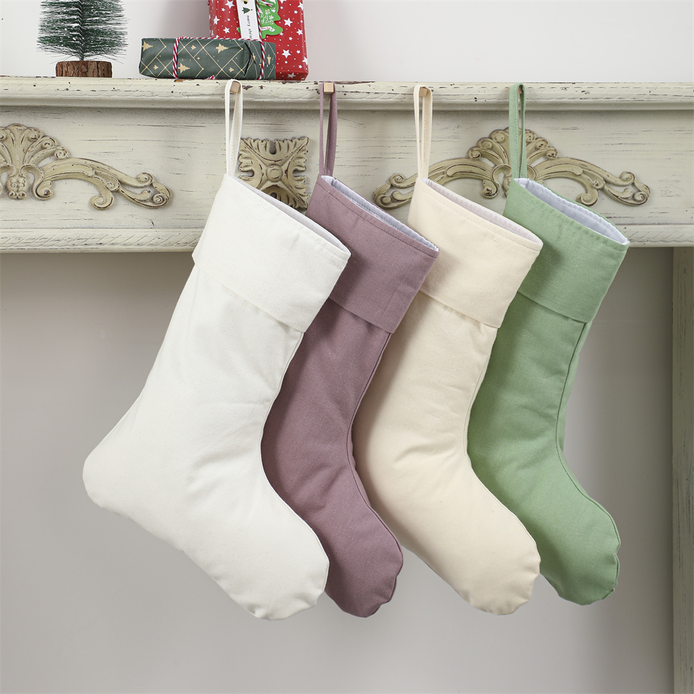 Christmas Stocking Hanging - Calcetín navideño de lino, calcetín natural