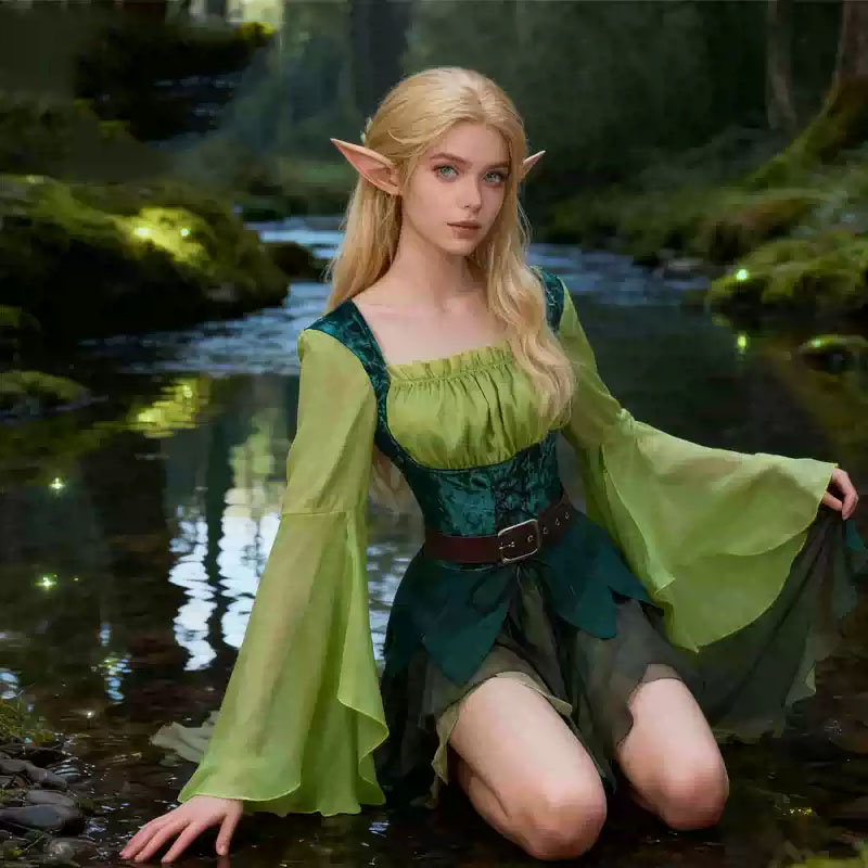 Elf Costume Christmas - Disfraz de Elfo Medieval Verde para