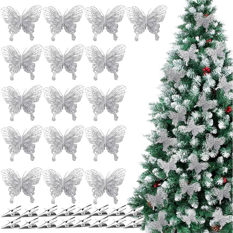 Adornos de Mariposas Plateadas - Christmas Wreath Fake reseña y precio